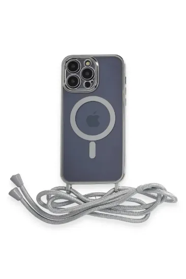 Newface iPhone 13 Pro Max Kılıf Divo Lazer Askılı Magsafe Kapak - Gümüş resmi