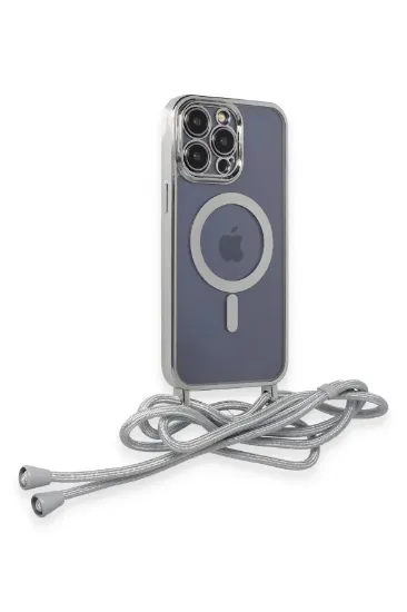Newface iPhone 13 Pro Max Kılıf Divo Lazer Askılı Magsafe Kapak - Gümüş resmi