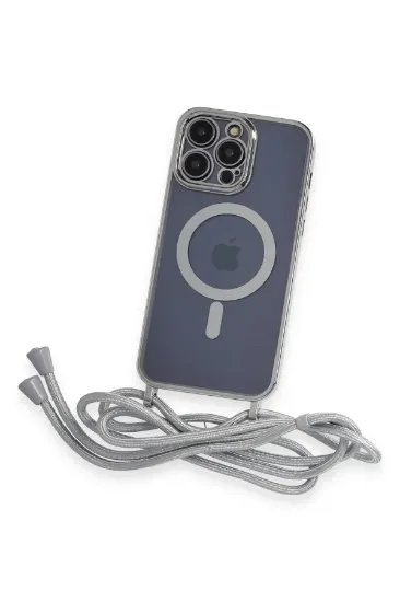 Newface iPhone 13 Pro Max Kılıf Divo Lazer Askılı Magsafe Kapak - Gümüş resmi