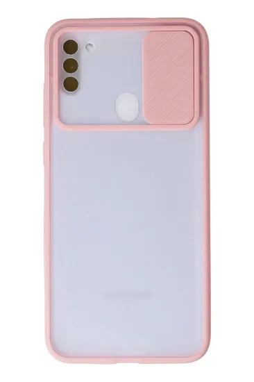 Newface Samsung Galaxy A11 Kılıf Palm Buzlu Kamera Sürgülü Silikon - Pembe resmi