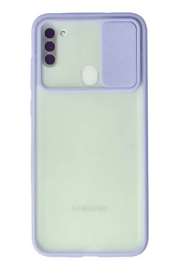 Newface Samsung Galaxy A11 Kılıf Palm Buzlu Kamera Sürgülü Silikon - Lila resmi