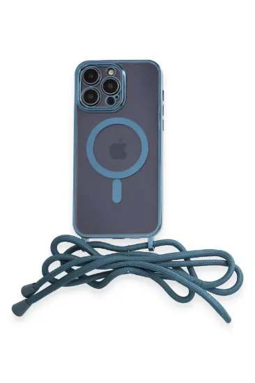 Newface iPhone 13 Pro Max Kılıf Divo Lazer Askılı Magsafe Kapak - Sierra Blue resmi