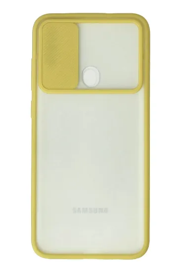 Newface Samsung Galaxy A11 Kılıf Palm Buzlu Kamera Sürgülü Silikon - Sarı resmi