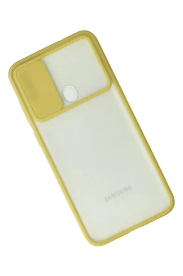 Newface Samsung Galaxy A11 Kılıf Palm Buzlu Kamera Sürgülü Silikon - Sarı resmi