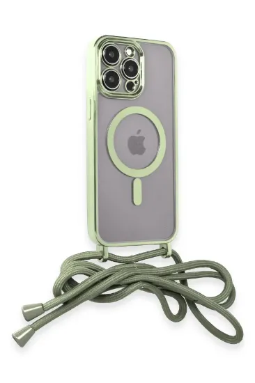Newface iPhone 13 Pro Max Kılıf Divo Lazer Askılı Magsafe Kapak - Koyu Yeşil resmi