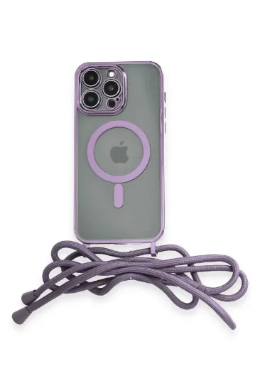 Newface iPhone 13 Pro Max Kılıf Divo Lazer Askılı Magsafe Kapak - Lila resmi