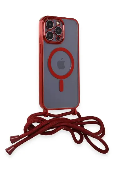 Newface iPhone 13 Pro Max Kılıf Divo Lazer Askılı Magsafe Kapak - Kırmızı resmi