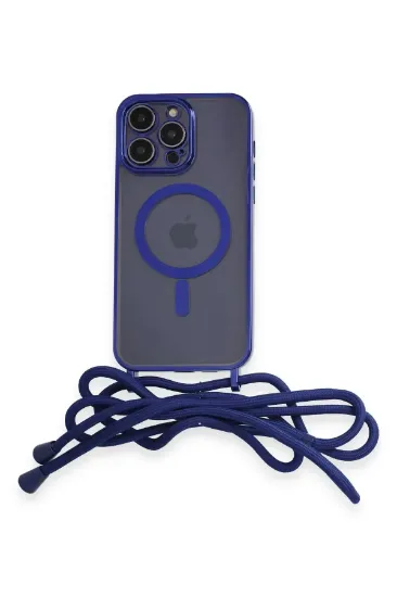 Newface iPhone 13 Pro Max Kılıf Divo Lazer Askılı Magsafe Kapak - Mavi resmi