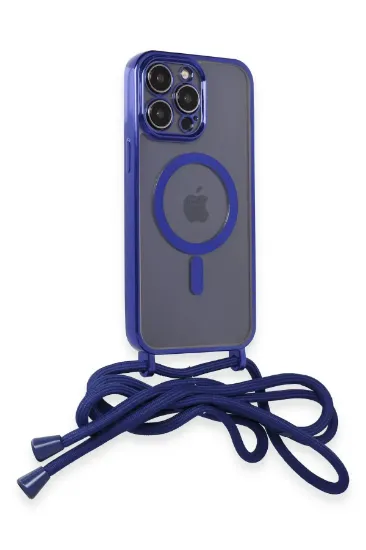 Newface iPhone 13 Pro Max Kılıf Divo Lazer Askılı Magsafe Kapak - Mavi resmi