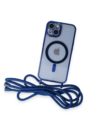 Newface iPhone 14 Kılıf Divo Lazer Askılı Magsafe Kapak - Mavi resmi