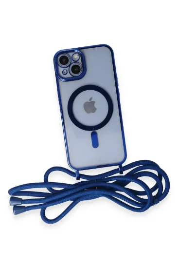 Newface iPhone 14 Kılıf Divo Lazer Askılı Magsafe Kapak - Mavi resmi