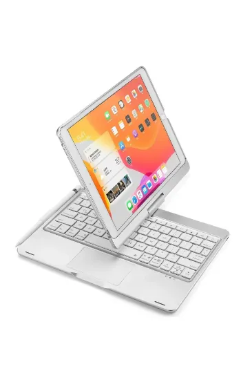 Newface iPad 10.2 (7.nesil) Kılıf Magic Dönen Klavyeli Tablet Kılıf - Gümüş resmi