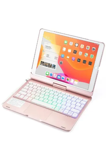 Newface iPad 10.2 (7.nesil) Kılıf Magic Dönen Klavyeli Tablet Kılıf - Pembe resmi
