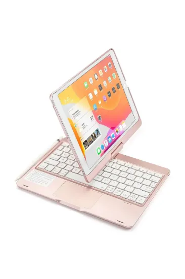 Newface iPad 10.2 (7.nesil) Kılıf Magic Dönen Klavyeli Tablet Kılıf - Pembe resmi