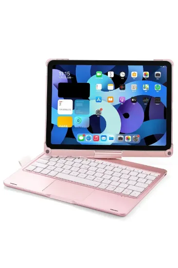 Newface iPad Pro 11 (2021) Kılıf Magic Dönen Klavyeli Tablet Kılıf - Pembe resmi
