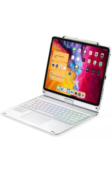 Newface iPad Pro 12.9 (2021) Kılıf Magic Dönen Klavyeli Tablet Kılıf - Gümüş resmi