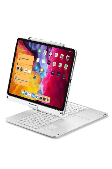 Newface iPad Pro 12.9 (2021) Kılıf Magic Dönen Klavyeli Tablet Kılıf - Gümüş resmi