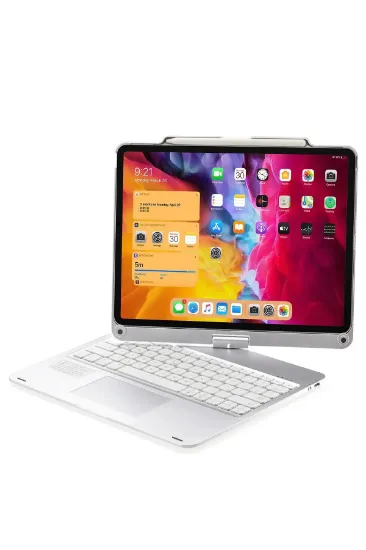 Newface iPad Pro 12.9 (2021) Kılıf Magic Dönen Klavyeli Tablet Kılıf - Gümüş resmi