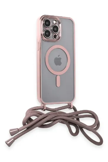 Newface iPhone 14 Pro Max Kılıf Divo Lazer Askılı Magsafe Kapak - Pembe resmi