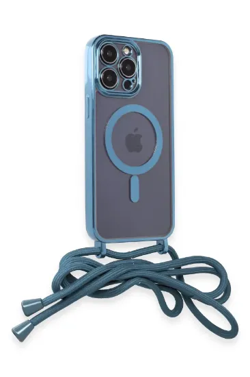 Newface iPhone 14 Pro Max Kılıf Divo Lazer Askılı Magsafe Kapak - Sierra Blue resmi