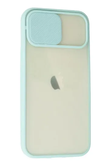 Newface iPhone 12 Kılıf Palm Buzlu Kamera Sürgülü Silikon - Turkuaz resmi