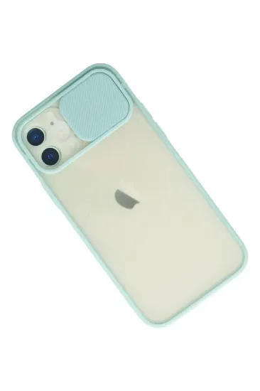 Newface iPhone 12 Kılıf Palm Buzlu Kamera Sürgülü Silikon - Turkuaz resmi