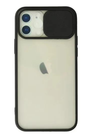 Newface iPhone 12 Kılıf Palm Buzlu Kamera Sürgülü Silikon - Siyah resmi