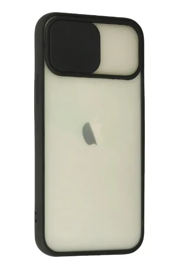 Newface iPhone 12 Kılıf Palm Buzlu Kamera Sürgülü Silikon - Siyah resmi