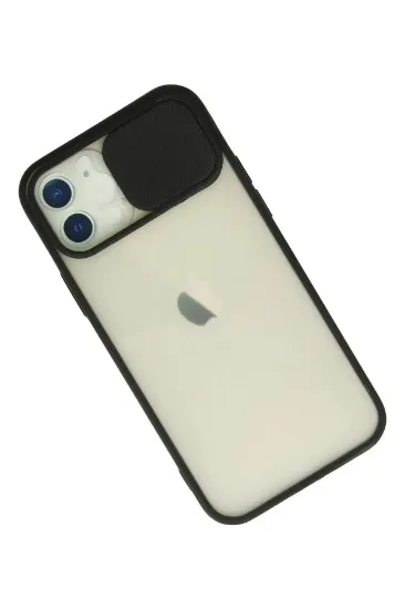 Newface iPhone 12 Kılıf Palm Buzlu Kamera Sürgülü Silikon - Siyah resmi