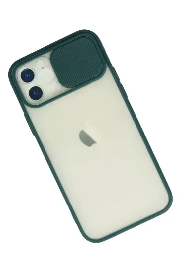 Newface iPhone 12 Kılıf Palm Buzlu Kamera Sürgülü Silikon - Yeşil resmi