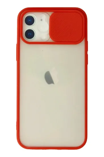 Newface iPhone 12 Kılıf Palm Buzlu Kamera Sürgülü Silikon - Kırmızı resmi