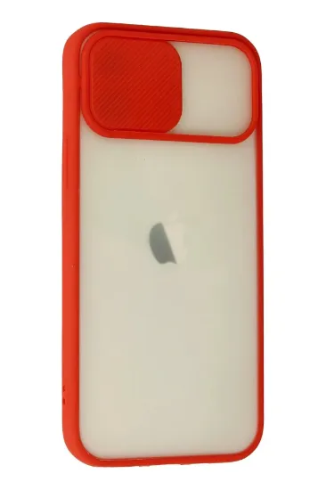 Newface iPhone 12 Kılıf Palm Buzlu Kamera Sürgülü Silikon - Kırmızı resmi