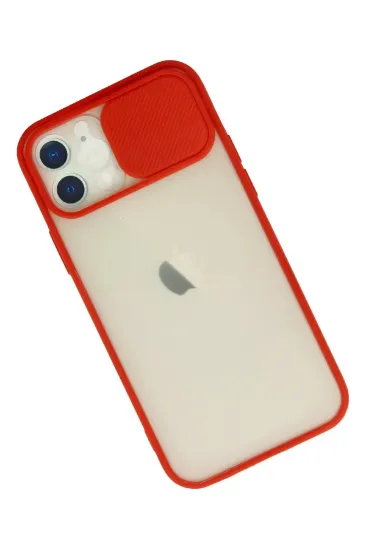 Newface iPhone 12 Kılıf Palm Buzlu Kamera Sürgülü Silikon - Kırmızı resmi