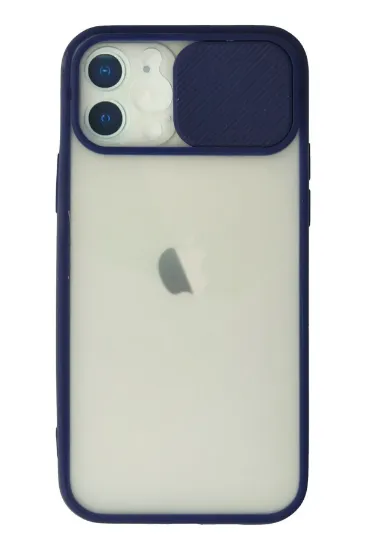 Newface iPhone 12 Kılıf Palm Buzlu Kamera Sürgülü Silikon - Lacivert resmi