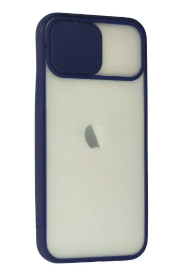Newface iPhone 12 Kılıf Palm Buzlu Kamera Sürgülü Silikon - Lacivert resmi