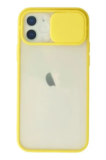 Newface iPhone 12 Kılıf Palm Buzlu Kamera Sürgülü Silikon - Sarı resmi