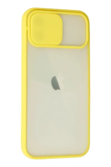 Newface iPhone 12 Kılıf Palm Buzlu Kamera Sürgülü Silikon - Sarı resmi