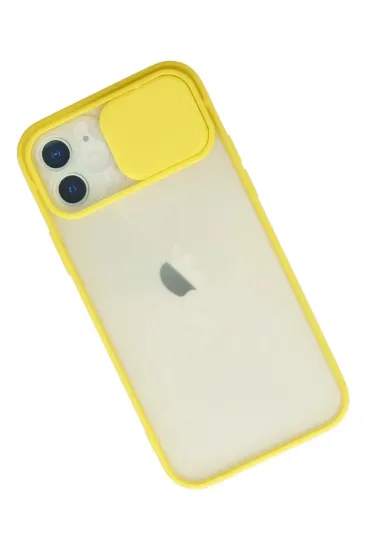 Newface iPhone 12 Kılıf Palm Buzlu Kamera Sürgülü Silikon - Sarı resmi