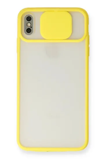 Newface iPhone XS Max Kılıf Palm Buzlu Kamera Sürgülü Silikon - Sarı resmi