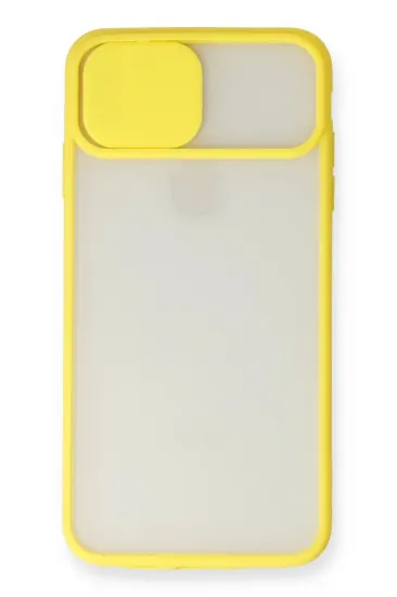 Newface iPhone XS Max Kılıf Palm Buzlu Kamera Sürgülü Silikon - Sarı resmi