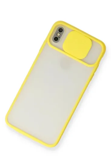 Newface iPhone XS Max Kılıf Palm Buzlu Kamera Sürgülü Silikon - Sarı resmi