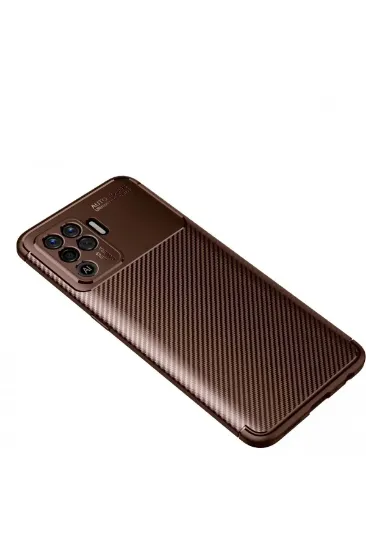 Newface Oppo Reno 5 Lite Kılıf Auto Focus Karbon Kapak - Kahverengi resmi
