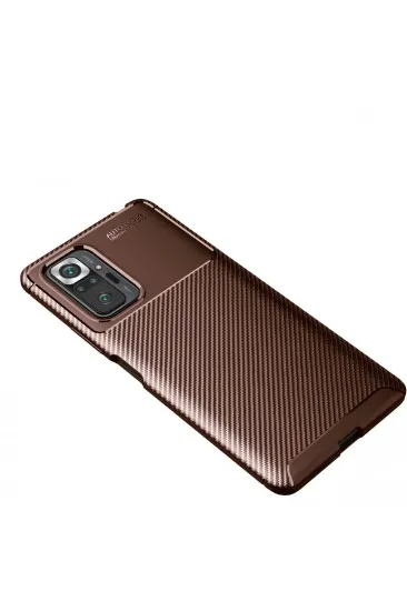 Newface Xiaomi Redmi Note 10 Pro Kılıf Auto Focus Karbon Kapak - Kahverengi resmi