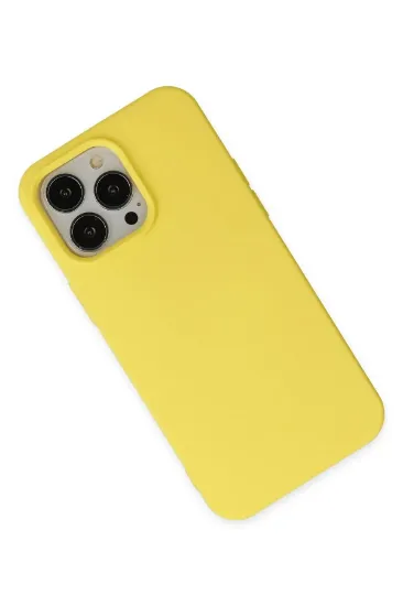 Newface iPhone 14 Pro Max Kılıf Nano içi Kadife Silikon - Sarı resmi