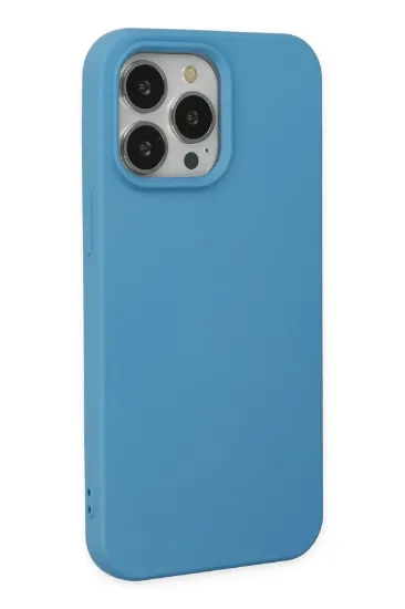 Newface iPhone 14 Pro Max Kılıf Nano içi Kadife Silikon - Mavi resmi