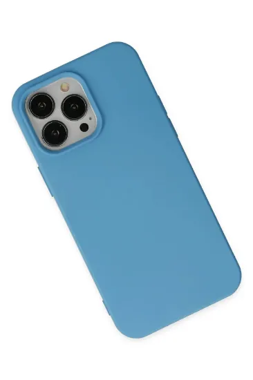 Newface iPhone 14 Pro Max Kılıf Nano içi Kadife Silikon - Mavi resmi