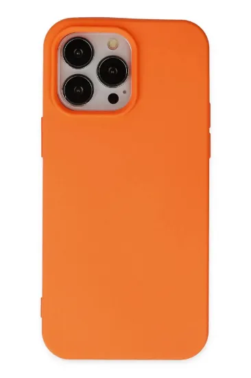 Newface iPhone 14 Pro Max Kılıf Nano içi Kadife Silikon - Turuncu resmi