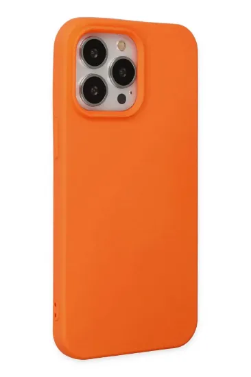 Newface iPhone 14 Pro Max Kılıf Nano içi Kadife Silikon - Turuncu resmi