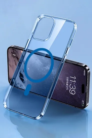 Newface iPhone 14 Pro Max Kılıf Tron Şeffaf Magsafe Kapak - Mavi resmi
