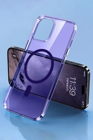 Newface iPhone 14 Pro Max Kılıf Tron Şeffaf Magsafe Kapak - Derin Mor resmi